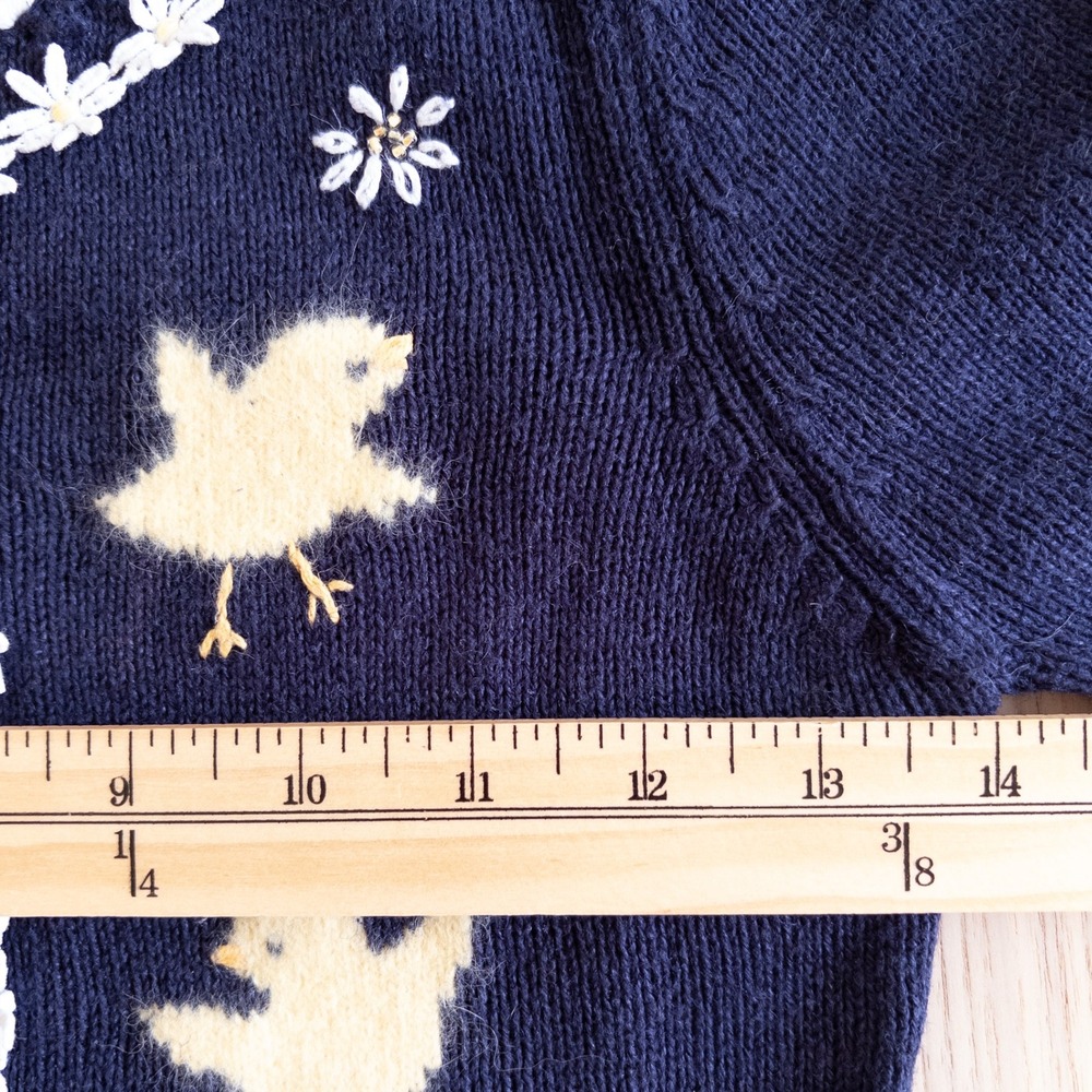 Vintage Hartstrings Cardigan Sweater Navy Blue Chick Daisy 90s Kids Size 4T/5 - Picture 9 of 9